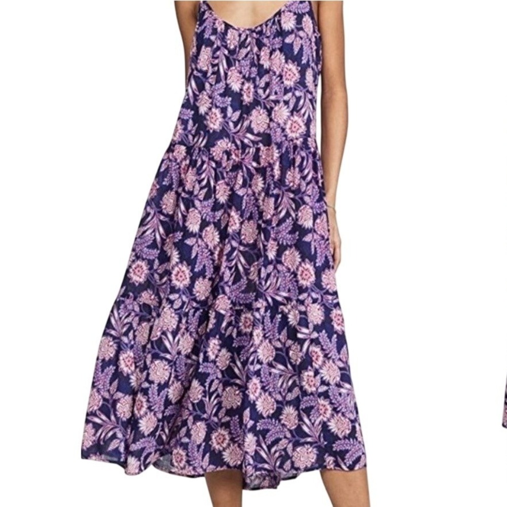 XÍRENA Tierney Purple Navy Seas Floral Tiered Midi Dress XS-S Boho Summer EUC